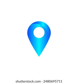 3D location vector icon. Blue color shiny location pin or point mark for navigation address isolated on white background
