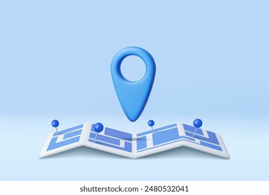 3d Locator mark on map and location pin or GPS navigation icon. 3d rendering. Vector illustration