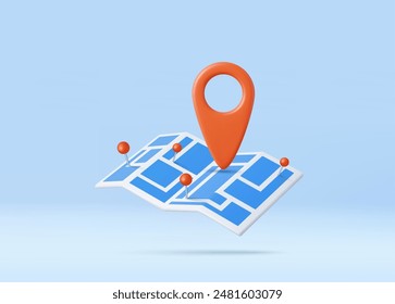 3d Locator mark on map and location pin or GPS navigation icon. 3d rendering. Vector illustration