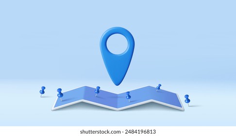 3d Locator mark on map and location pin or GPS navigation icon. 3d rendering. Vector illustration