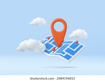 3d Locator mark on map and location pin or GPS navigation icon. 3d rendering. Vector illustration