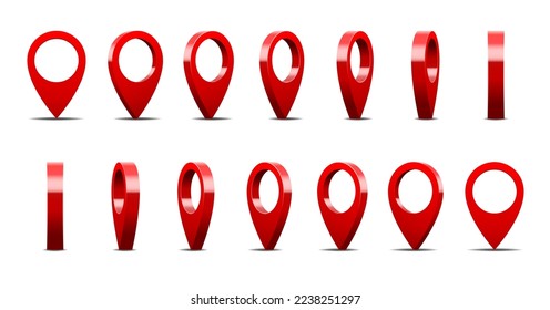 3d locator pin animated game or travel map sprite. Vector red point rotation animation sequence frame, ui graphics for application. Destination, navigation or direction sign, geolocation position