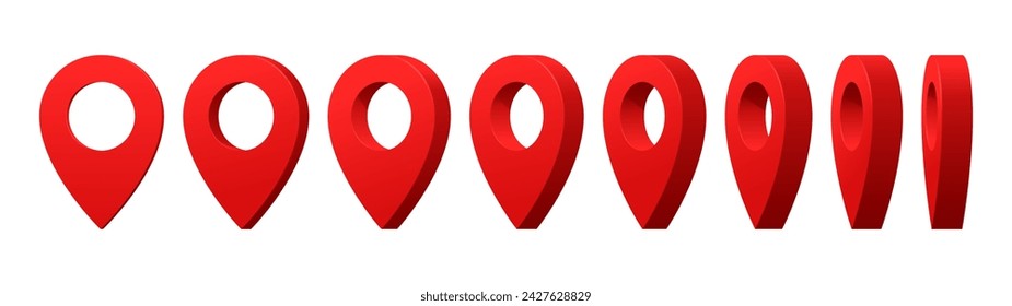 3D locator pin animated game sprite, location point in rotation for map, vector animation. Red location pin animated sprite sheet for geolocation pinpoint, position navigation or destination point