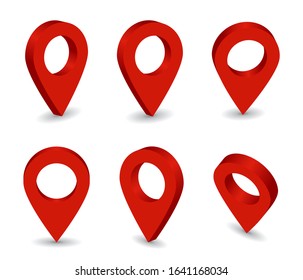 3d locator pin icon. Set of isometric pointer for map. Destination pin for navigation in travel. Collection of position marker of place in map. Arrow symbol on isolated background. vector illustration