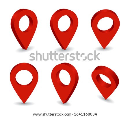 3d locator pin icon. Set of isometric pointer for map. Destination pin for navigation in travel. Collection of position marker of place in map. Arrow symbol on isolated background. vector illustration