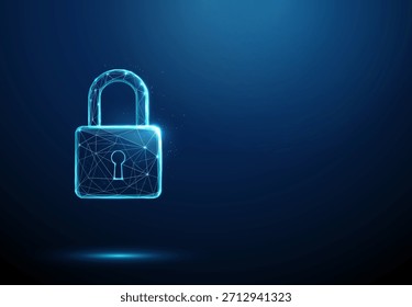 Bloqueo 3D. Protección de ciberseguridad, privacidad de datos, autenticación segura, cifrado digital, seguridad de la información, control de acceso, concepto de seguridad de la red. Estilo futurista de polietileno bajo, estructura de alambre. Vector.