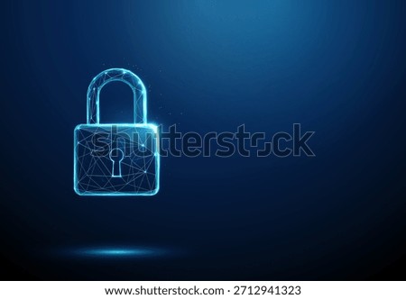 3D lock. Cybersecurity protection, data privacy, secure authentication, digital encryption, information safety, access control, network security concept. Low poly futuristic style, wireframe. Vector.