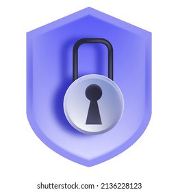 3D lock icon, vector secure log in clipart, private business web entry, secure password web concept. Personal data protection, cyber safe finance sign in service, shield sign. 3D lock illustration