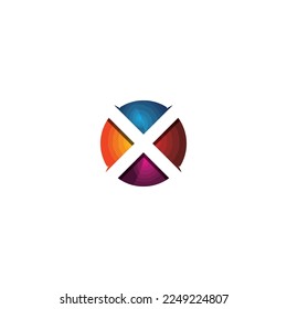 3D logo circle orange blue purple red forming letter X gap