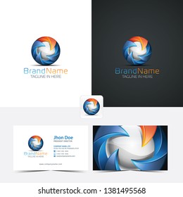 3D Logo In Circle Shape With Business Card and Favicon in Blue and Orange Color 04