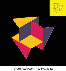 Logo 3d que representa tres placas de hierro dobladas dispuestas para asemejarse a triángulos. Logo vector en Eps 8.