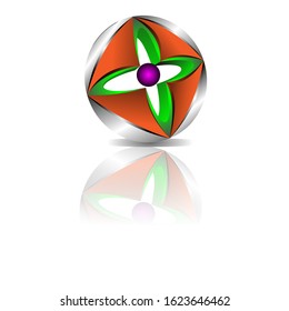 3D logo design in green flower with pupils in the middle of purple. attractive and modern logo. This logo is for a company and a business.