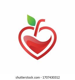 3D logo design strawberry juice with red and green leaves