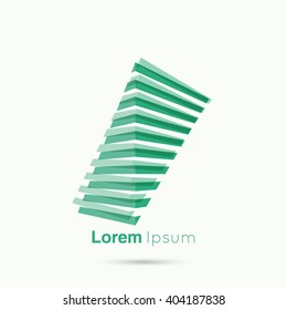 3d logo in  form of  abstract geometric rectangular figures. Stairs from strips. 