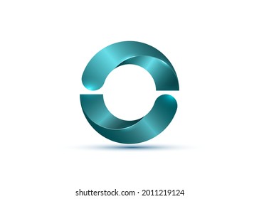 3D Logo, Glossy Bio Design With Light Blue Semi Circles. Ecologic Round, Alphabet, Impossible Letter O Symbol Or Double C. Zero Number Vector Eco Water Circle Sign Isolated On White Background