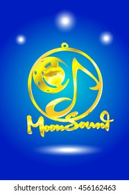 3d logo illustration gold medallion with the moon and the note