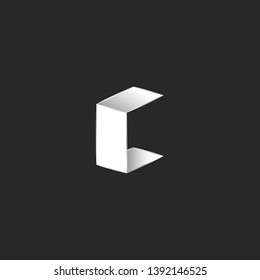 3D logo letter C isometric shape font, folded white flat paper sheets, typography identity design element