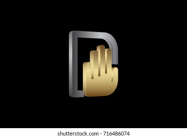 3d logo letter d hand safe icon in gold and metal color