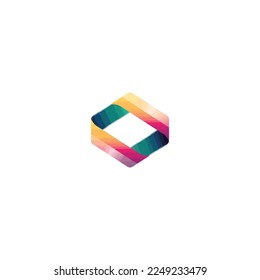 3D logo parallelogram ribbon yellow red green color
