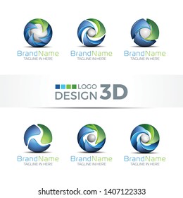 3D Logo Set In Blue and Green Color