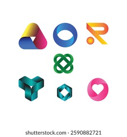 3D Logo Set, Vector Illustration. Set of gradient logos templates. 7 different logos.