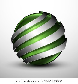 3d logo.Green sphere with a metal sections