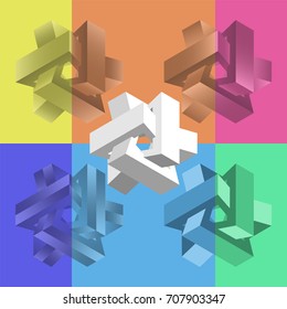 3D logos. Hexagonal geometric objects.