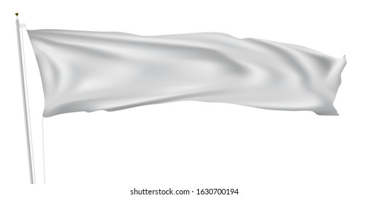 3D Long White Flag On Flagpole Waving In Wind. EPS10 Vector