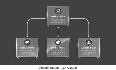 3D Look Business Infographic with Glass Effect — 4 Step Flow Chart Featuring Creative Process and  Dynamic Timeline