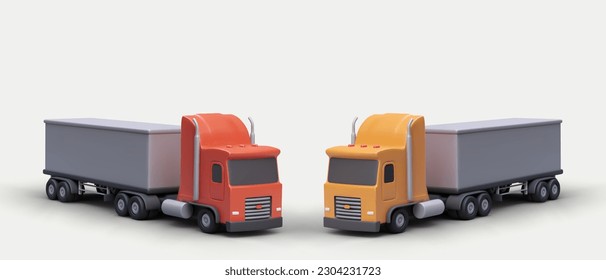 3D lorries with shadows. Detailed color vector illustration. Realistic trucks in different positions. Objects for creating advertising, applications, website