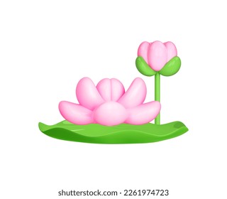 Icono de flor de loto 3d. Lirio rosa. Ilustración vectorial de dibujos animados