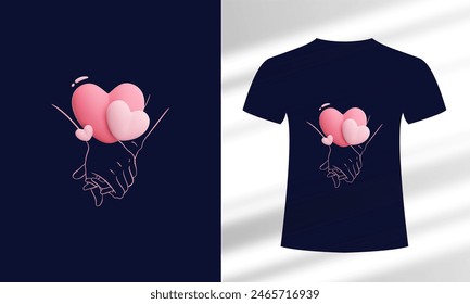 3D Love And Couples Promise Hand T Shirt Design Template