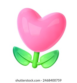 3d amor emoji. Signo de globo de flor rosa. Ilustración vectorial de dibujos animados