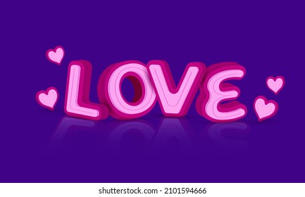 3D Love Font With Hearts Decorated On Yellow Background.