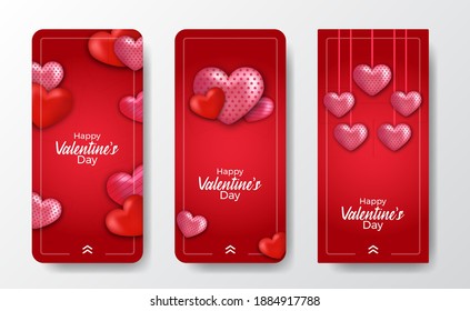 3d love heart shape decoration for valentine's day social media stories banner template with red background