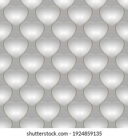 3d love hearts seamless pattern. Vector ornamental romantic background. Repeat backdrop. Elegance glowing ornaments. Surface texture. Ornate patterned design with  shiny white 3d love hearts.