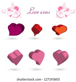 3D love icons with shadow