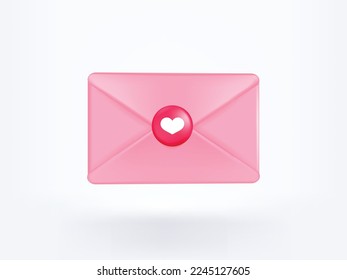 3d love letter with white heart isolated. Love message on social media concept. Heart vector,Heart icon,Heart symbol vector.