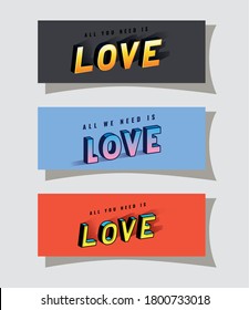 3d juego de letras de amor sobre el diseño de fondo azul y rojo gris, la tipografía retro y el tema cómico Ilustración vectorial