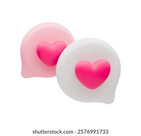 3D love message icon. Realistic social media romantic concept. Dating chat frame with hearts, love emoji 3d sign. Speech bubble with love hearts. Romantic dialog, balloon frame isolated on white