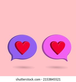 3D love speech ballon icon vector, for favorite icon on media social 