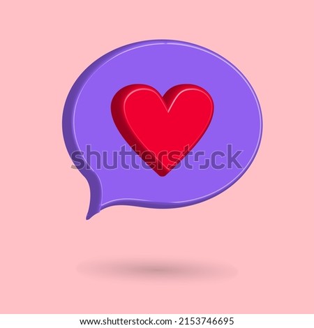3D love speech balloon icon vector illustration, with purple background, favorite post on media social