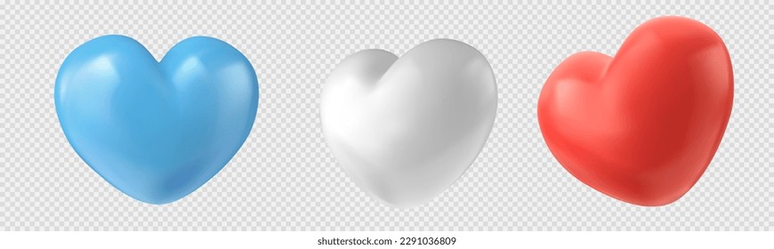 3d love symbols, heart shape balloons for Valentine day, Mother holiday or wedding. Health, passion and romance sign isolated on transparent background, vector realistic illustration. 3D Illustration