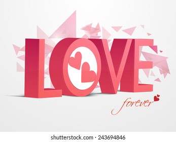 3D Love text with heart on abstract background for Happy Valentine's Day celebration.