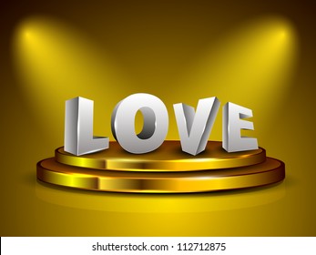 3D love text on golden stage. EPS 10.