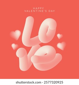 3d love text on pink background for Valentine day. Template for invitation, cover, banner, poster, flyer. Vector illustration.