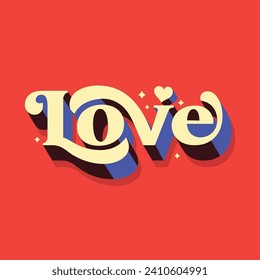 3D Love text in retro style typography vector illustration. Trendy typography vector illustration for celebrate Happy Valentine's Day. Short phrase for valentines t shirt design. Editable text.