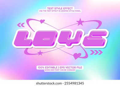 3D 'Love' text style effect on a hologram background, featuring brutalism design elements.