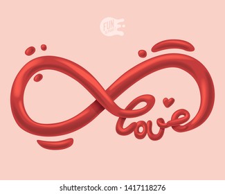 3D Love Word In Infinity Sign. Vector Illustration. Kawaii. Wedding Invitation