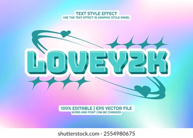 3D 'Love y2k' text style effect on a hologram background, featuring brutalism design elements.